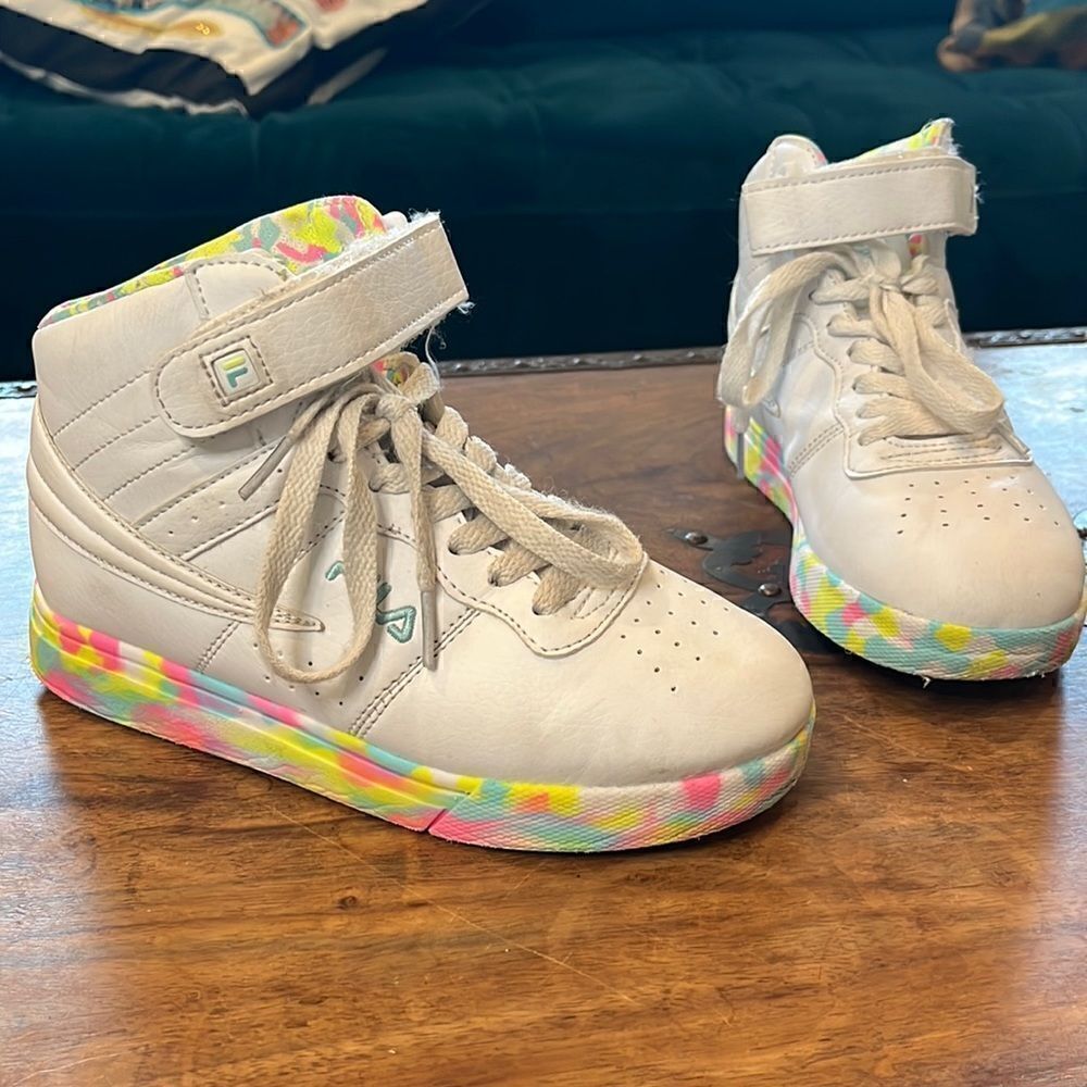 Fila White Mashup High-Top Sneaker, 1 1/2!
